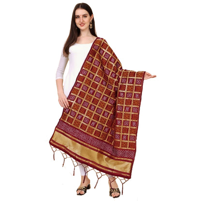 Silk Pure weaving Work Duppatta (Maroon, Length: 2-2.3 M