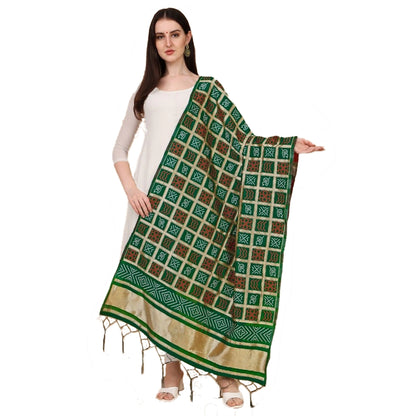 Silk Pure weaving Work Duppatta (Green, Length: 2-2.3 Mt