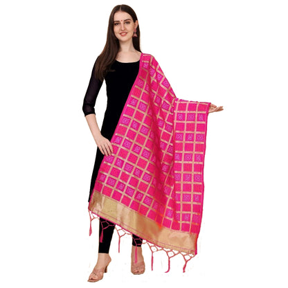 Silk Pure weaving Work Duppatta (Pink, Length: 2-2.3 Mtr