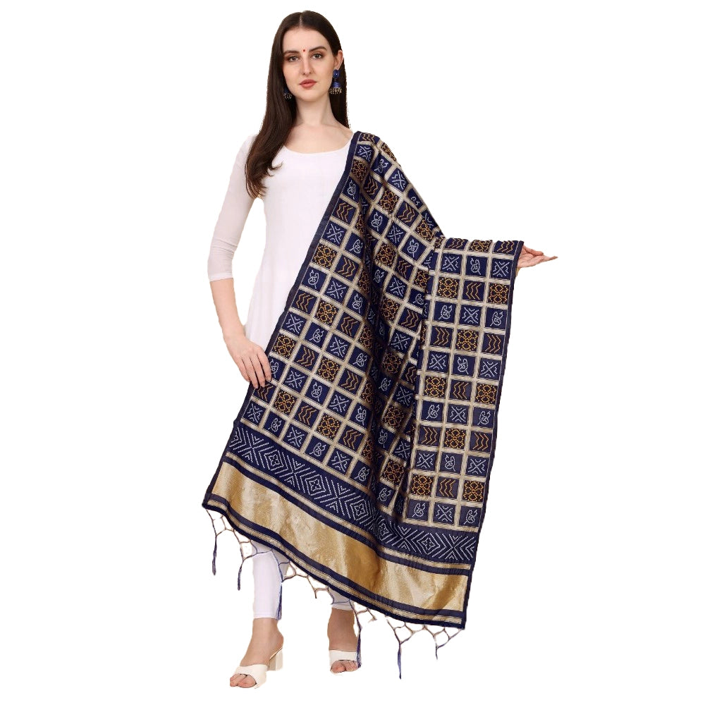 Silk Pure weaving Work Duppatta (Navy Blue, Length: 2-2.