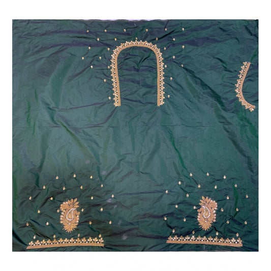 Cotton Silk Embroidered Unstitched Blouse Piece (Dark Green, 80-100 cm)