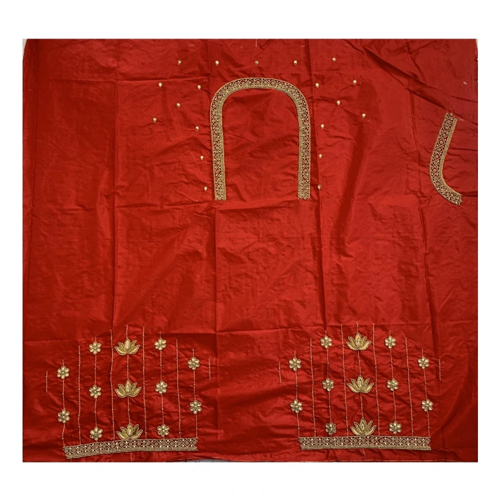 Cotton Silk Self Design Unstitched Blouse Piece (Red, 80-100 cm)