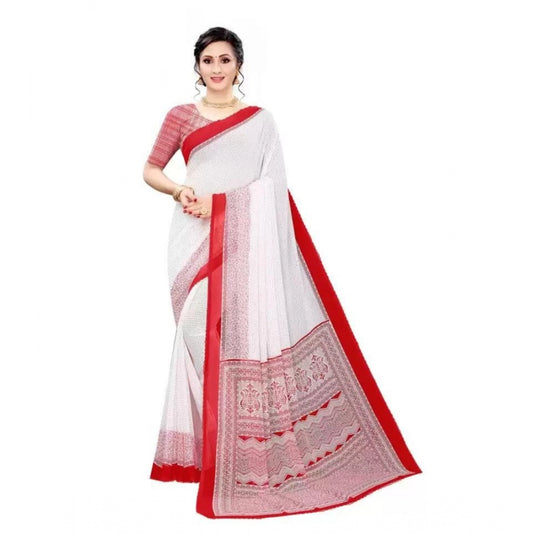 Georgette Printed Saree With Unstitched Blouse (Red)