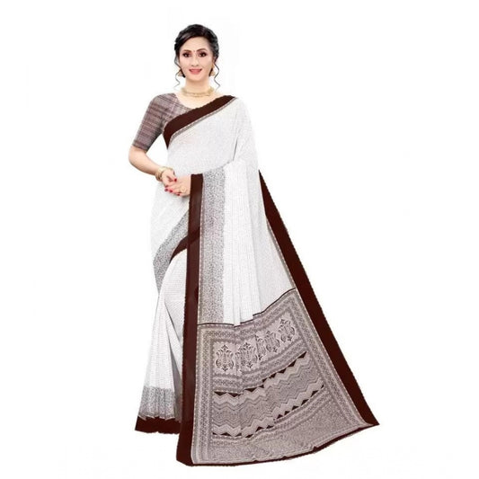 Georgette Printed Saree With Unstitched Blouse (Coffee)