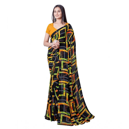 Georgette Printed Saree With Unstitched Blouse (Yellow)