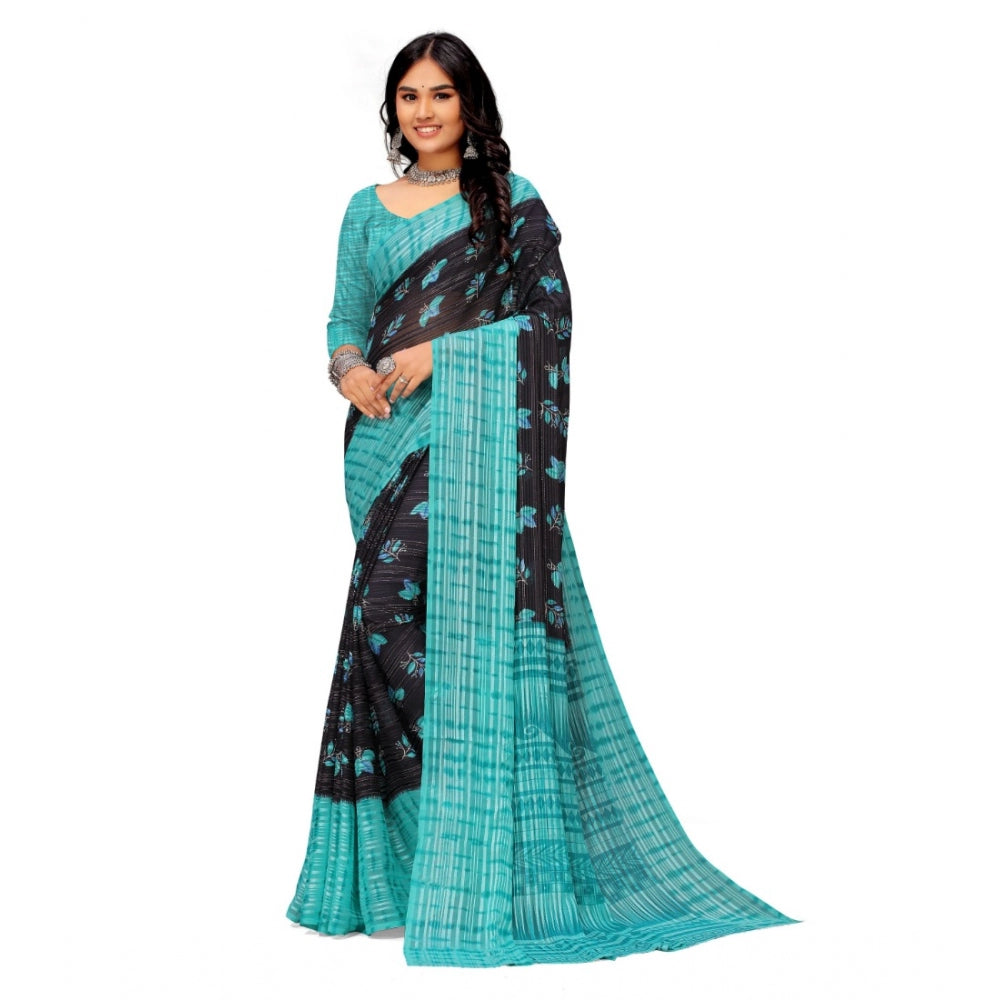 Georgette Printed Saree With Unstitched Blouse (Skyblue)