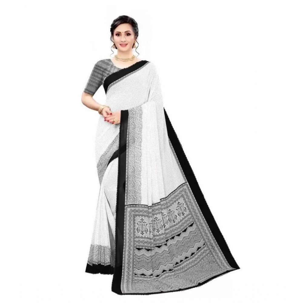 Georgette Printed Saree With Unstitched Blouse (Black)