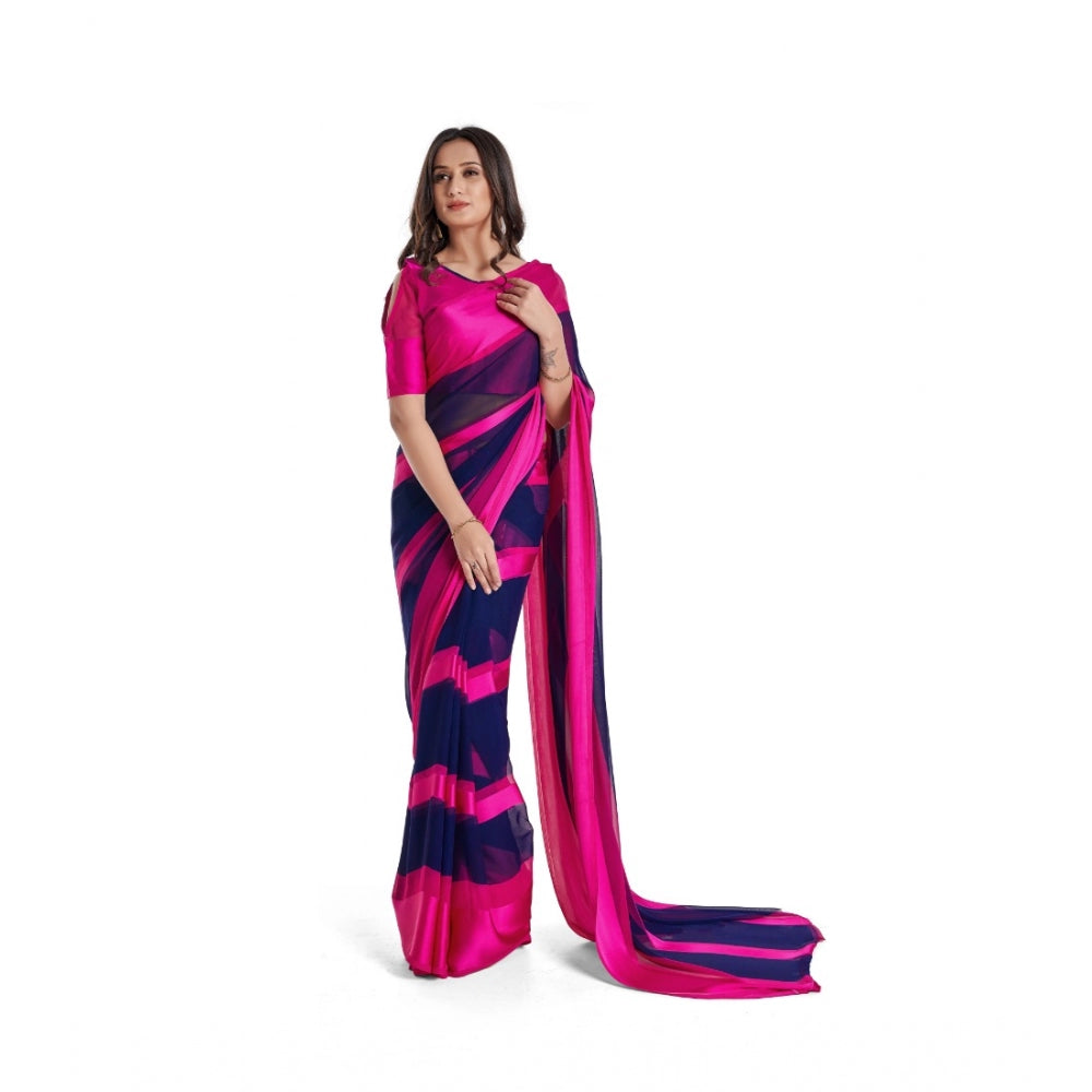 Satin Patta Printed Saree With Unstitched Blouse (Pink)