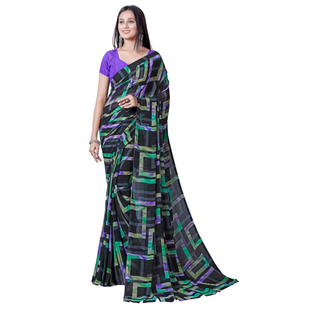 Georgette Printed Saree With Unstitched Blouse (Green)