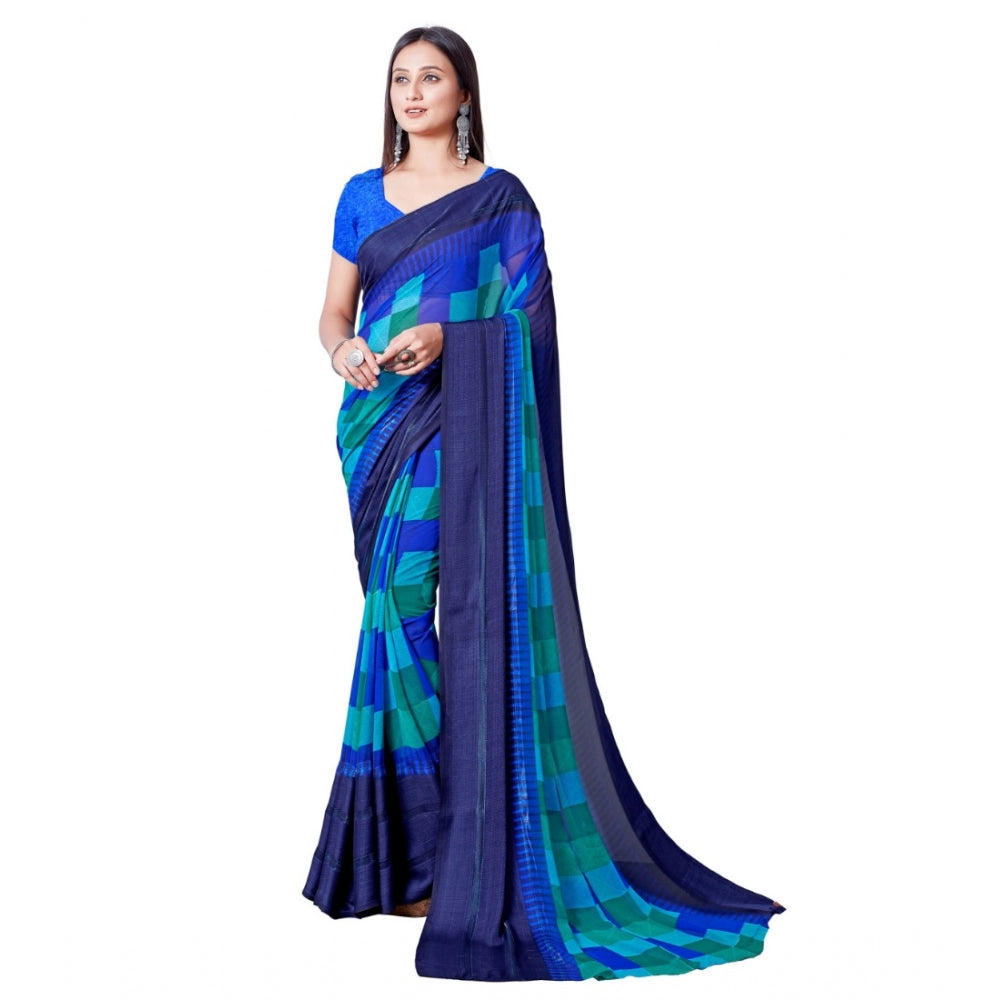 Satin Patta Printed Saree With Unstitched Blouse (Skyblue)