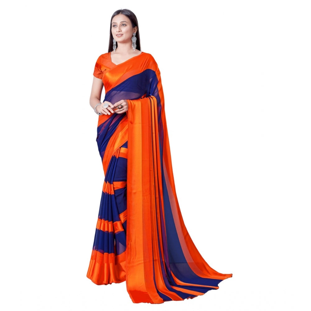 Satin Patta Printed Saree With Unstitched Blouse (Orange)