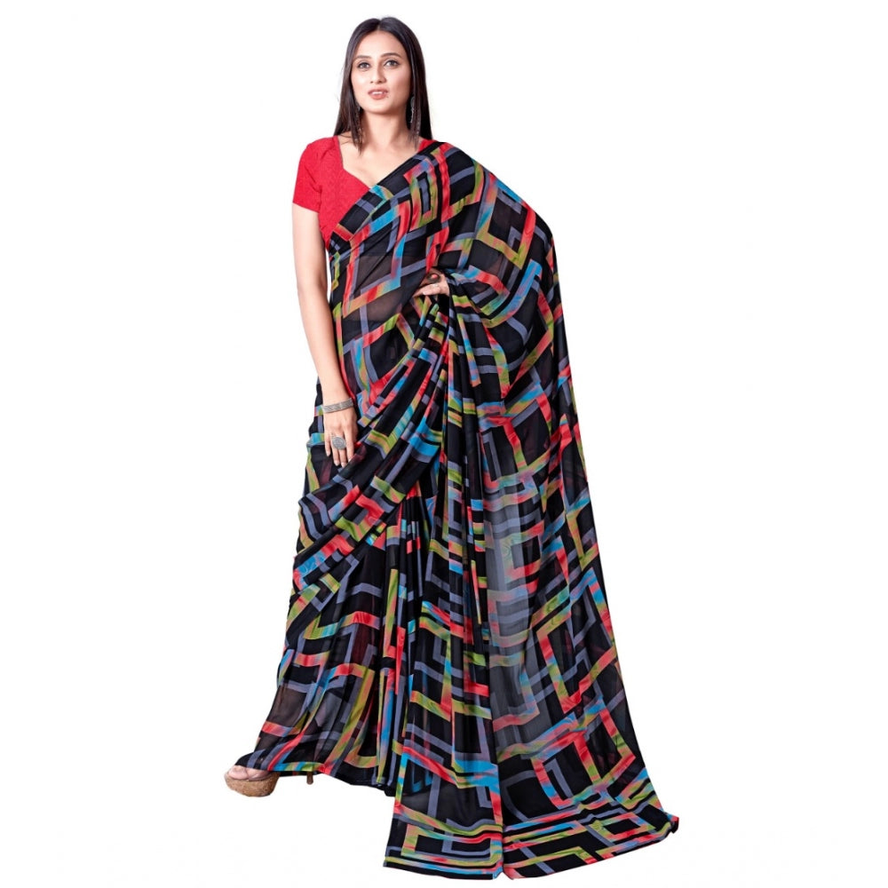 Georgette Printed Saree With Unstitched Blouse (Red)