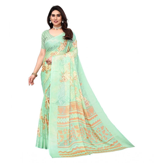 Viscose Rayon Printed Saree With Unstitched Blouse (Pista)