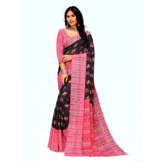 Georgette Printed Saree With Unstitched Blouse (Pink)