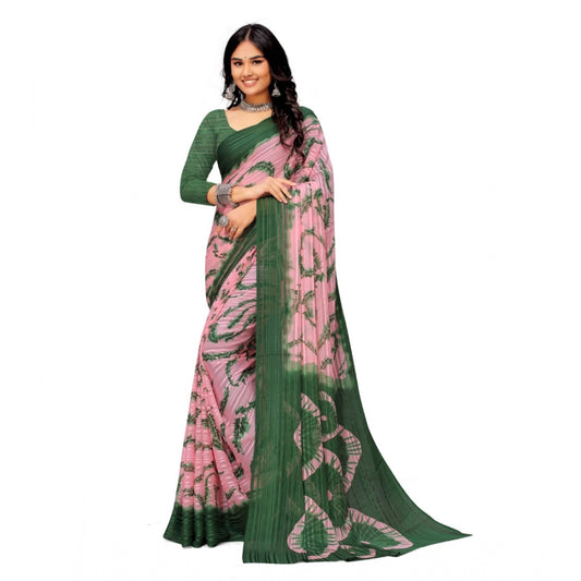 Georgette Printed Saree With Unstitched Blouse (Green)