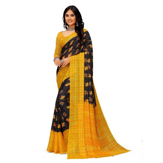 Georgette Printed Saree With Unstitched Blouse (Yellow)