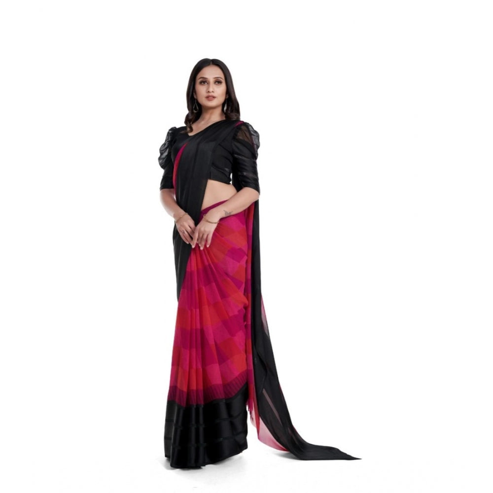 Patta Printed Saree With Unstitched Blouse (Pink)