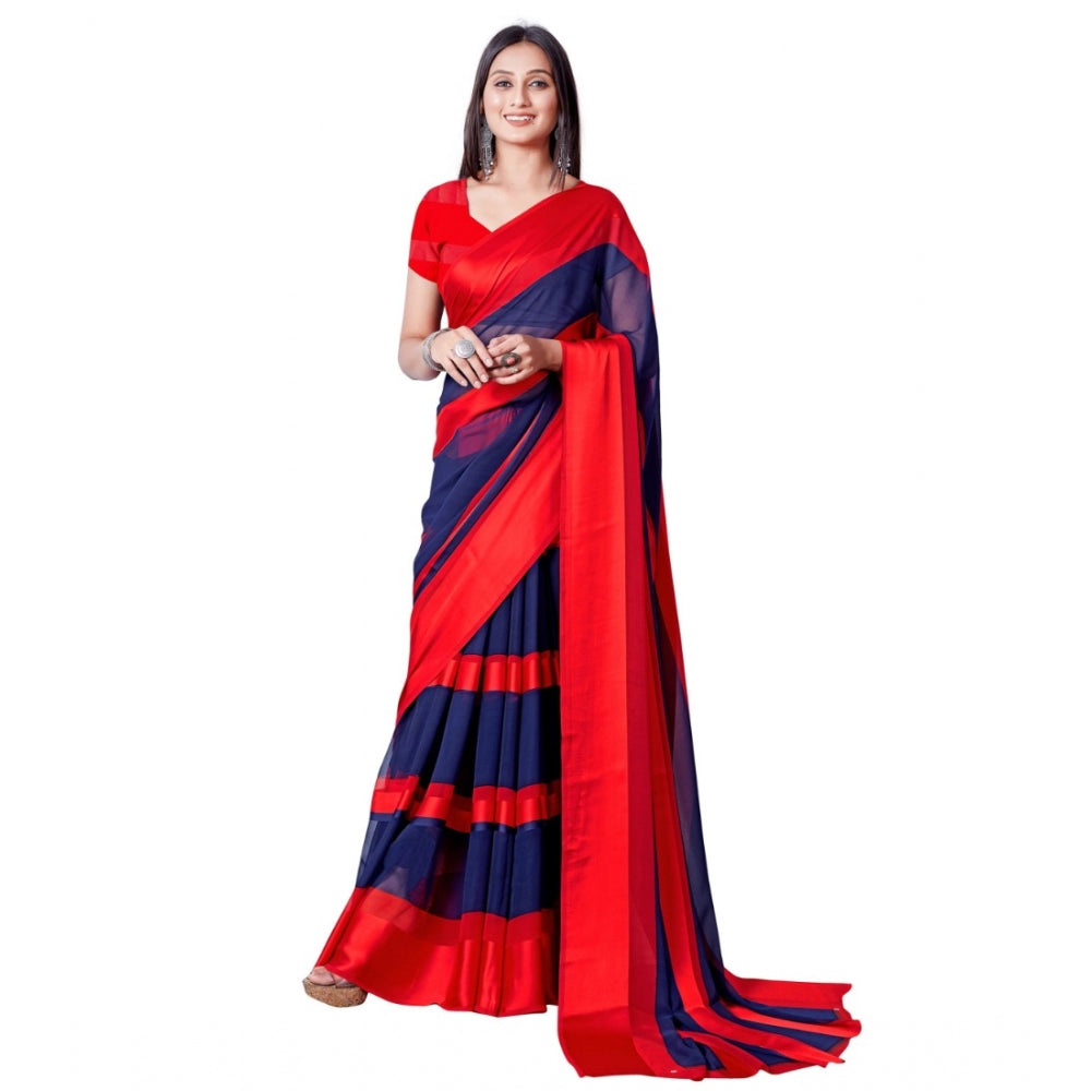 Satin Patta Printed Saree With Unstitched Blouse (Red)