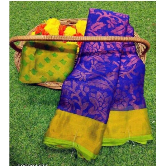 Viscose Rayon Printed Saree With Unstitched Blouse (Royal Blue)