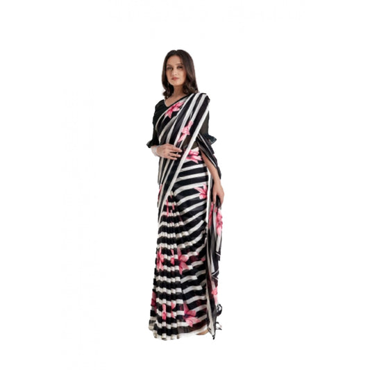 Georgette Printed Saree With Unstitched Blouse (Black)