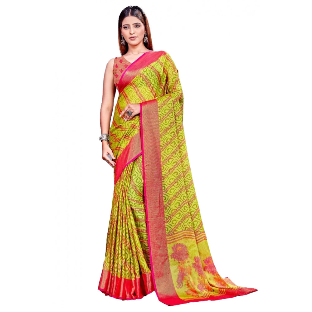 Viscose Rayon Printed Saree With Unstitched Blouse (Green)