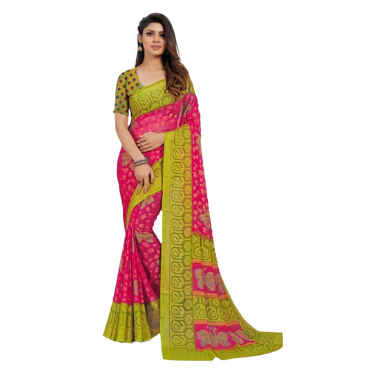 Viscose Rayon Printed Saree With Unstitched Blouse (Pink)