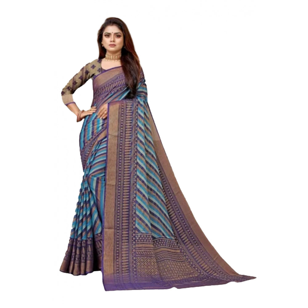 Viscose Rayon Printed Saree With Unstitched Blouse (Navy Blue)