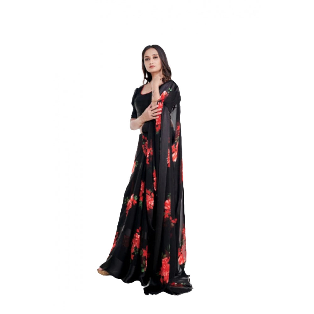 Red Satin Patta Printed Saree