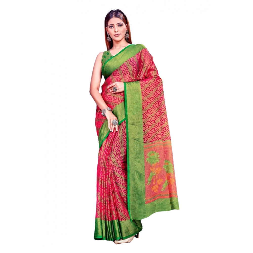 Viscose Rayon Printed Saree With Unstitched Blouse (Pink)