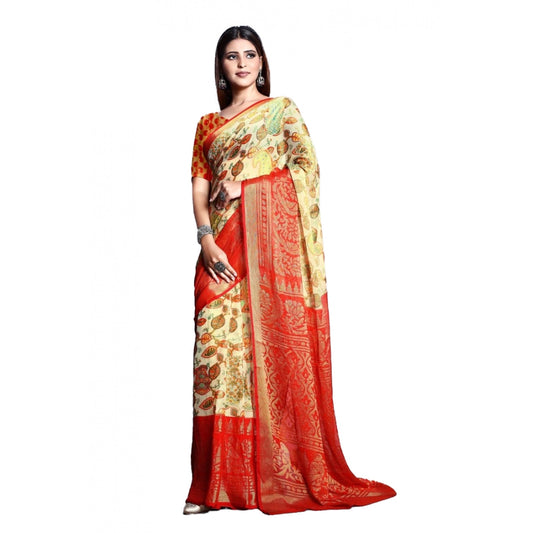 Viscose Rayon Printed Saree With Unstitched Blouse (Red)