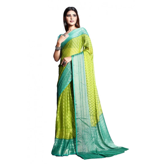 Viscose Rayon Printed Saree With Unstitched Blouse (Green)