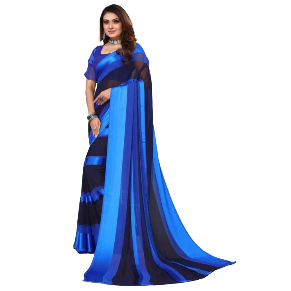 Satin Patta Printed Saree With Unstitched Blouse (Skyblue)