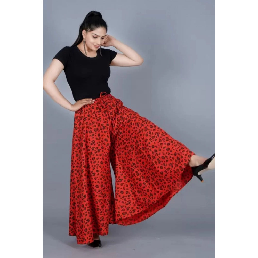 Generic Women's Cotton Printed Elastic Palazzo Pant (Red, Free Size)