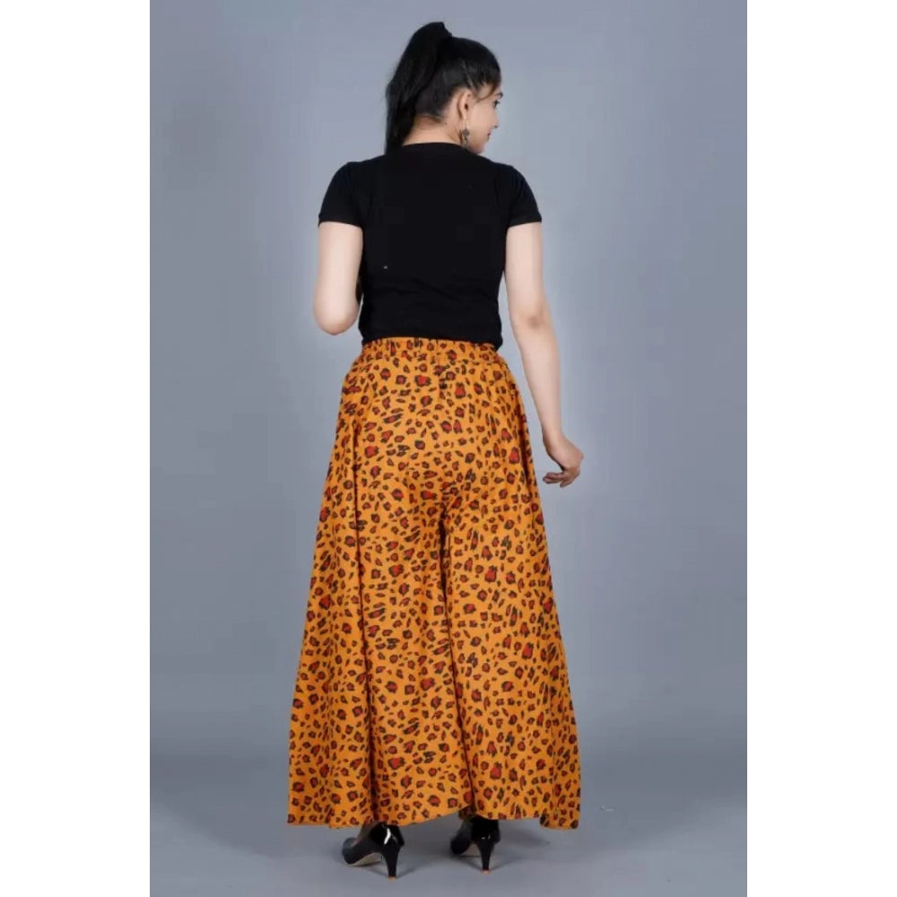 Generic Women's Cotton Printed Elastic Palazzo Pant (Orange, Free Size)