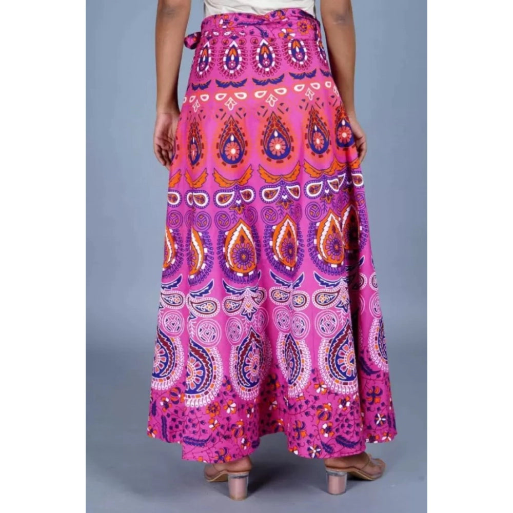 Generic Women's Cotton Jaipur Printed Wrap Around Maxi Skirt (Pink, Free Size)