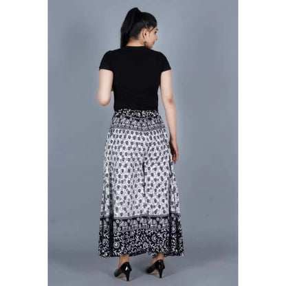 Generic Women's Cotton Jaipur Printed Elastic Palazzo Pant (Black, Free Size)