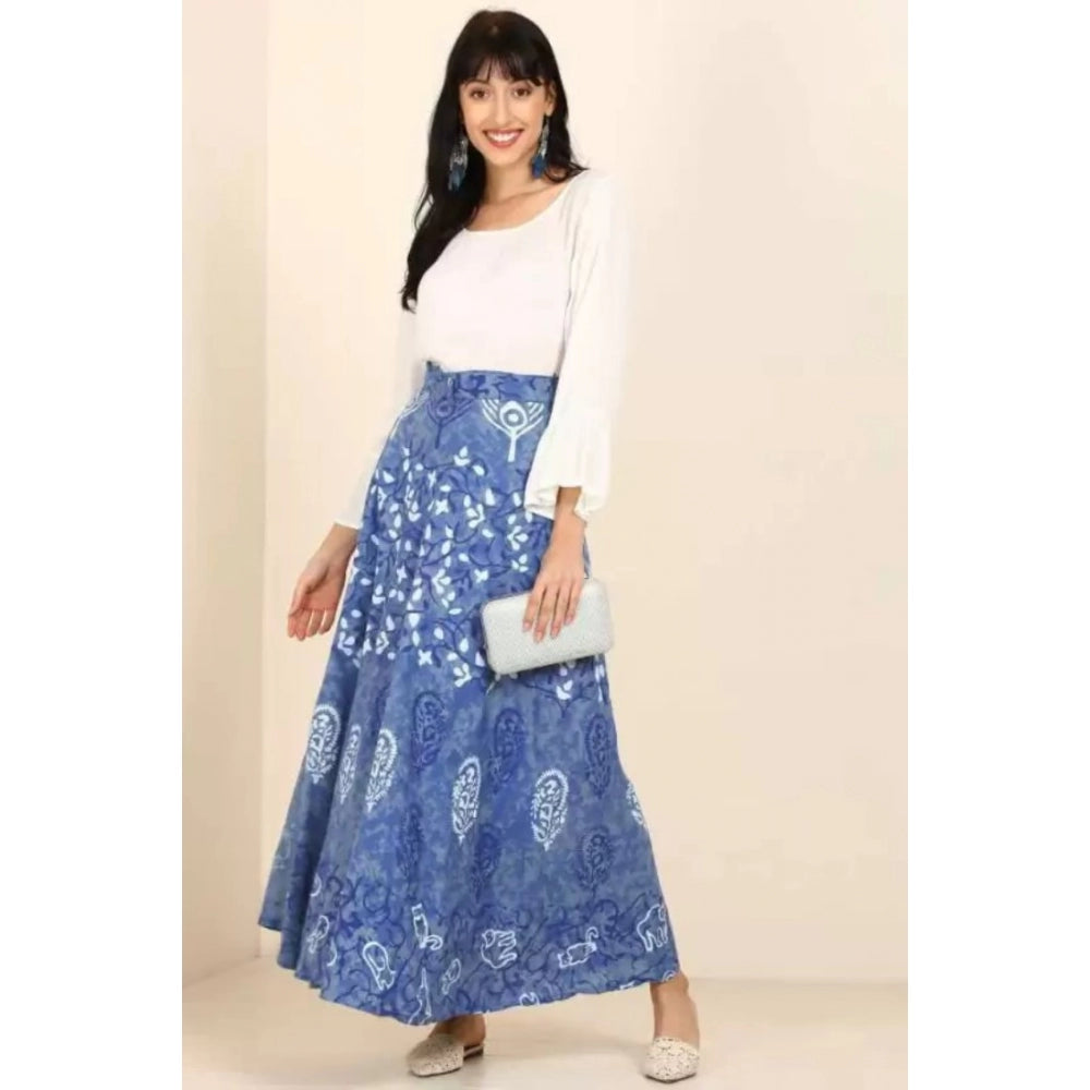 Generic Women's Cotton Printed Wrap Around Maxi Skirt (Blue, Free Size)