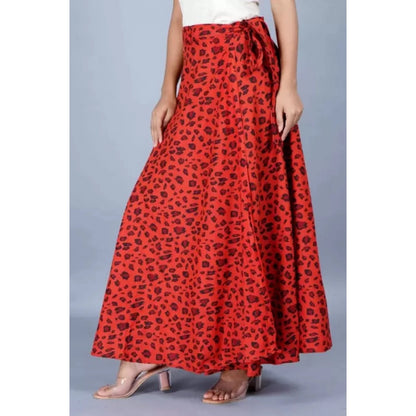 Generic Women's Cotton Printed Wrap Around Maxi Skirt (Red, Free Size)