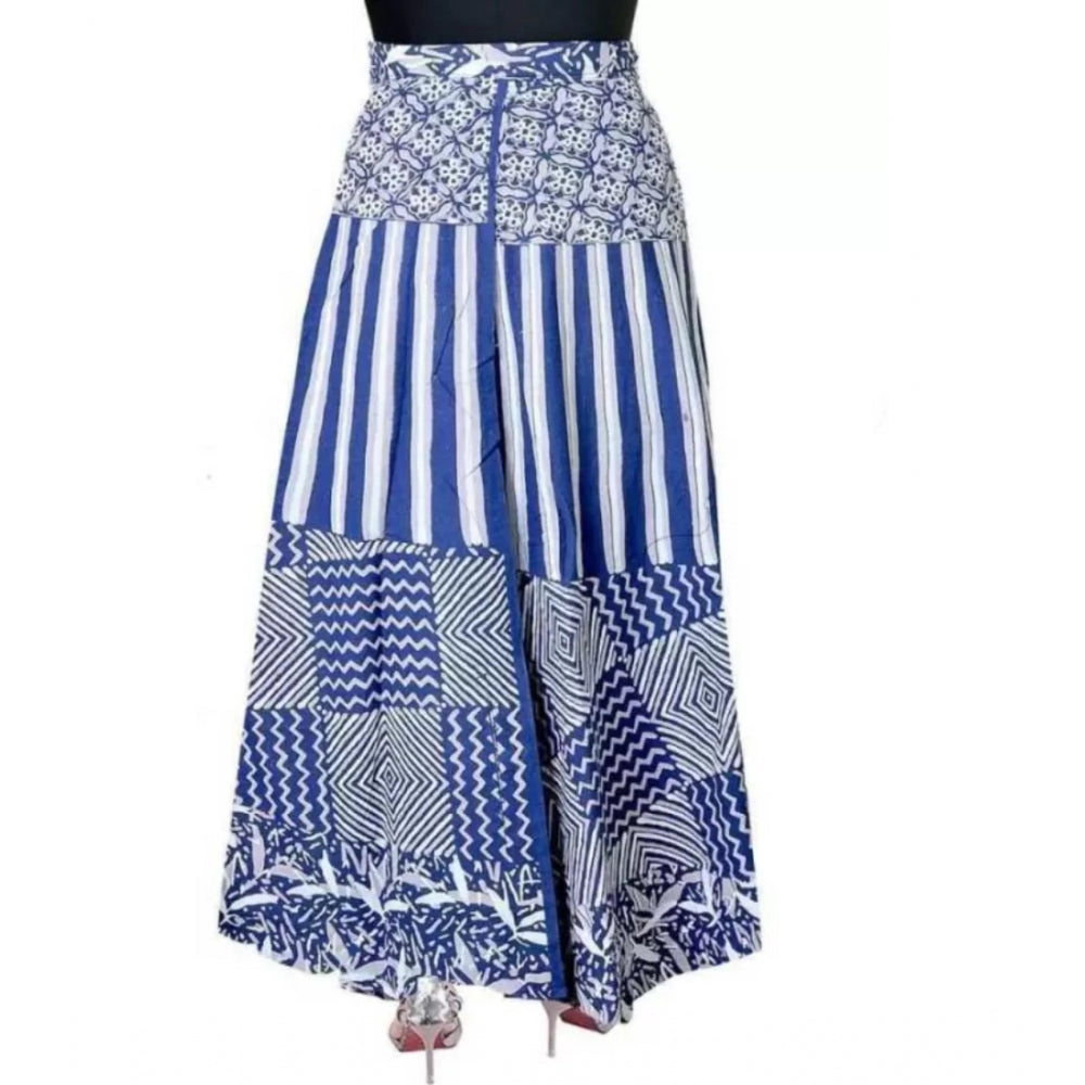 Generic Women's Cotton Printed Wrap Around Maxi Skirt (Blue, Free Size)