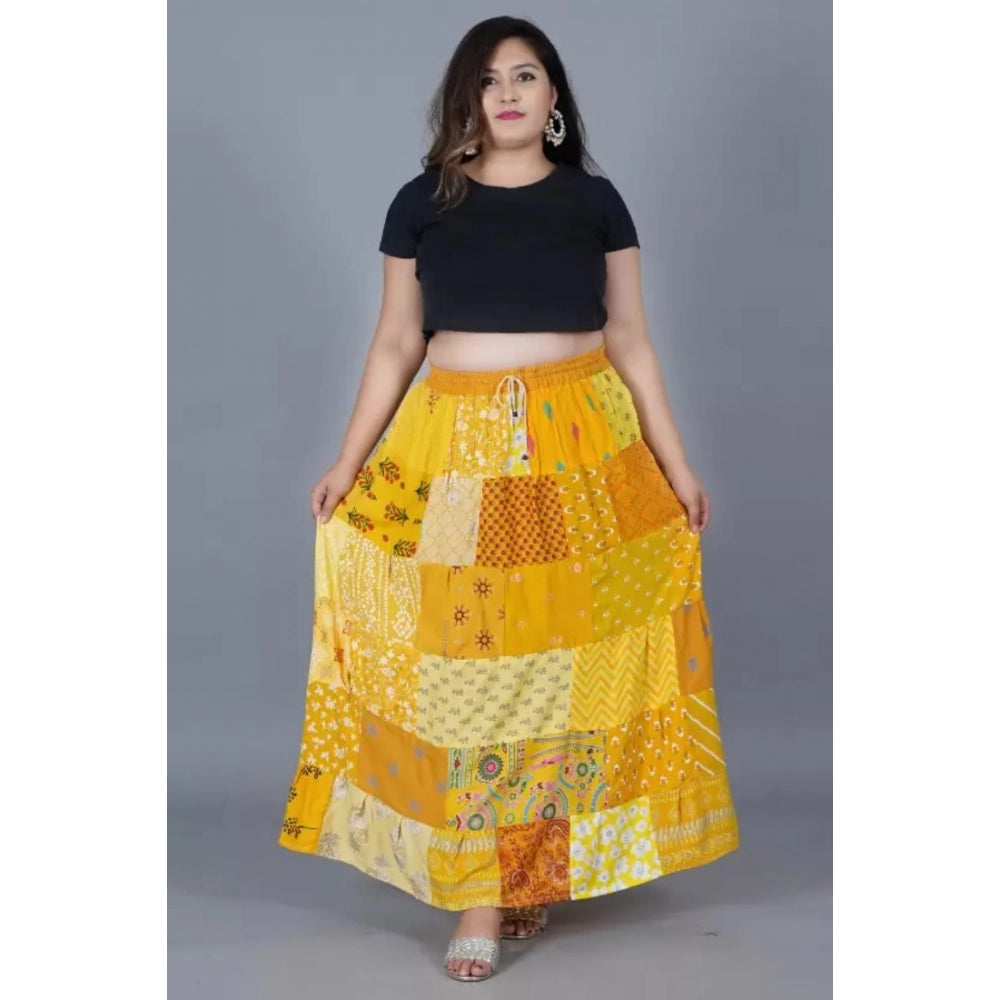 Generic Women's Rayon Printed Elastic Skirt (Multicolor, Free Size)