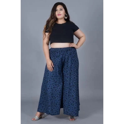 Generic Women's Cotton Printed Elastic Palazzo Pant (Blue, Free Size)