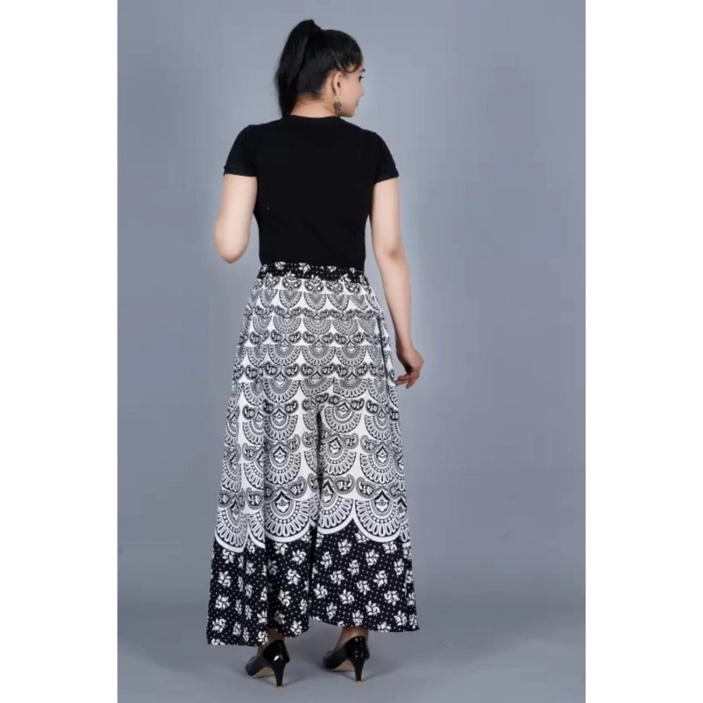 Generic Women's Cotton Jaipur Printed Elastic Palazzo Pant (Black, Free Size)