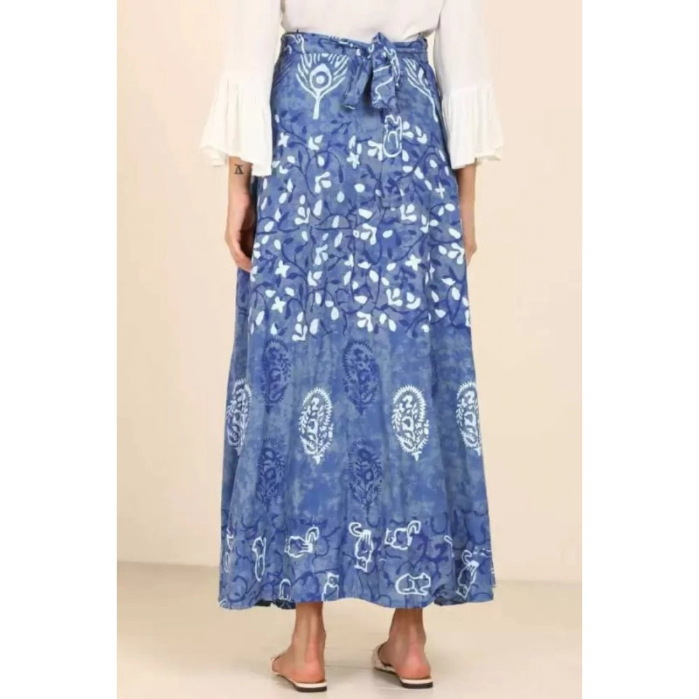 Generic Women's Cotton Printed Wrap Around Maxi Skirt (Blue, Free Size)