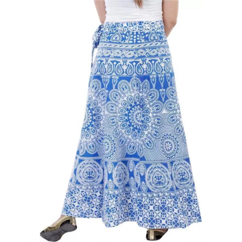 Generic Women's Cotton Printed Wrap Around Maxi Skirt (Blue, Free Size)