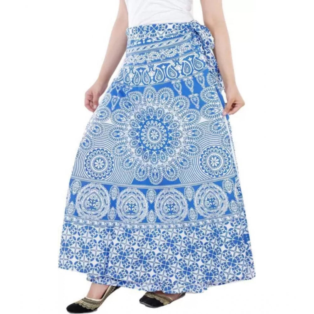 Generic Women's Cotton Printed Wrap Around Maxi Skirt (Blue, Free Size)