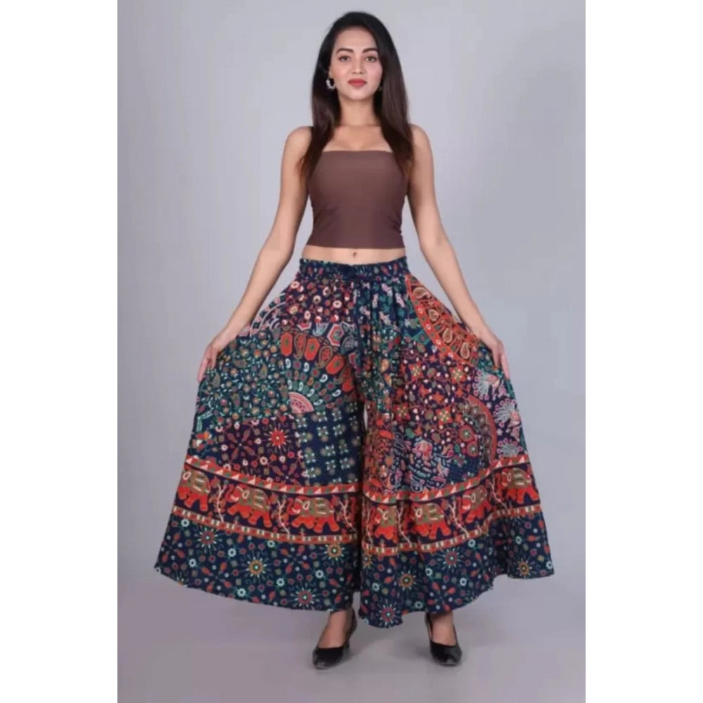 Generic Women's Cotton Jaipur Printed Elastic Palazzo Pant (Blue, Free Size)