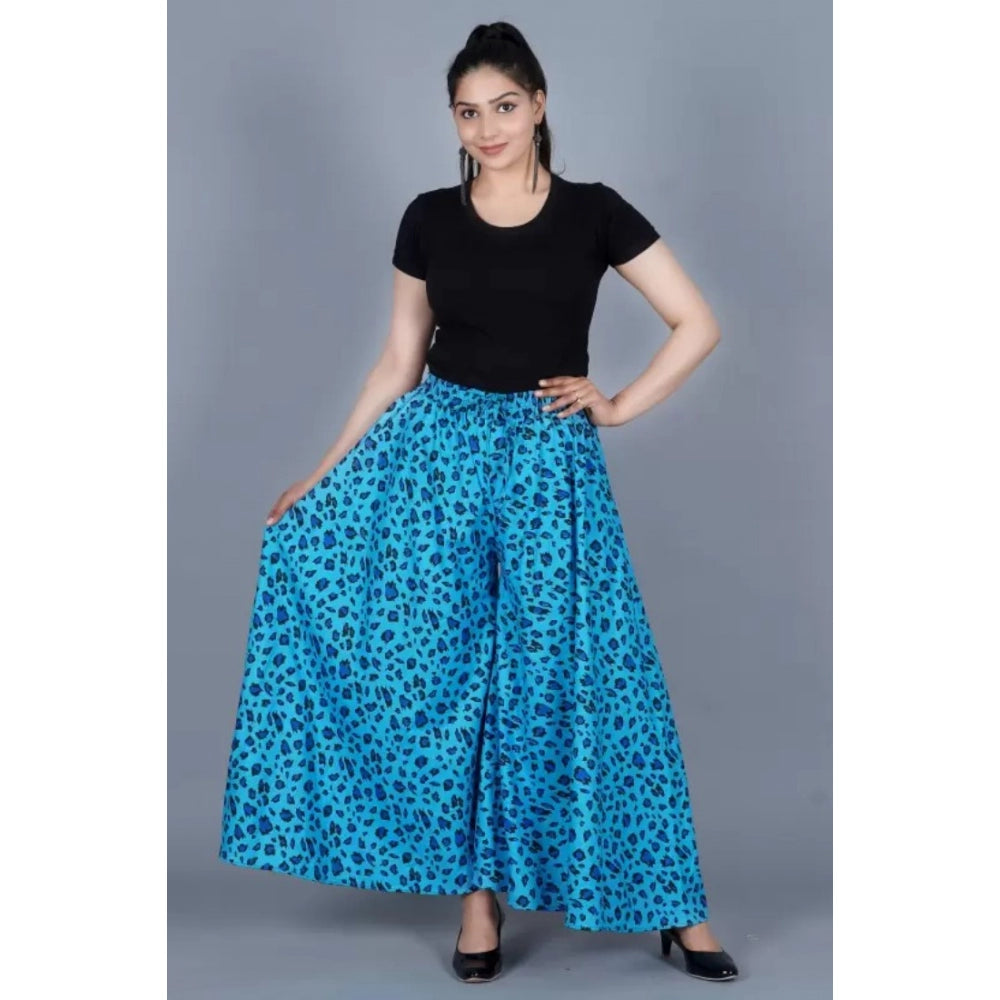 Generic Women's Cotton Printed Elastic Palazzo Pant (Light Blue, Free Size)