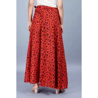 Generic Women's Cotton Printed Wrap Around Maxi Skirt (Red, Free Size)