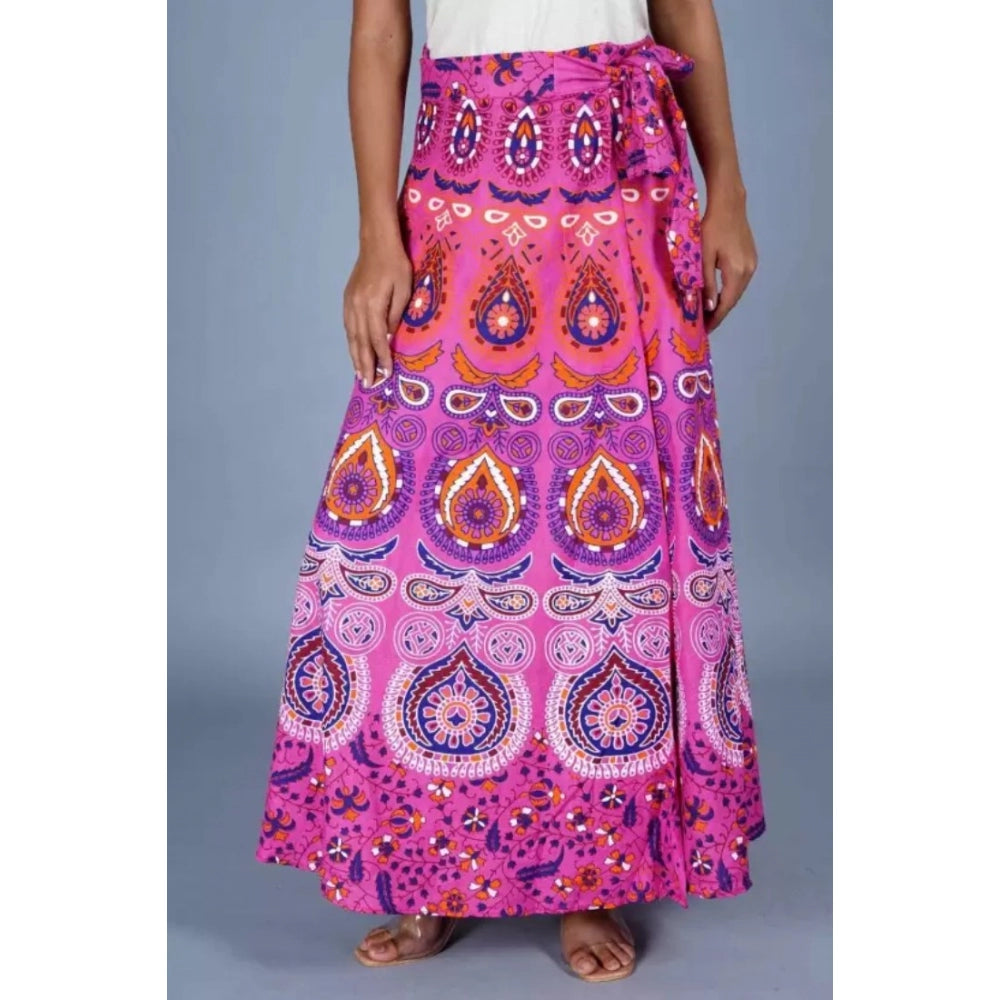 Generic Women's Cotton Jaipur Printed Wrap Around Maxi Skirt (Pink, Free Size)