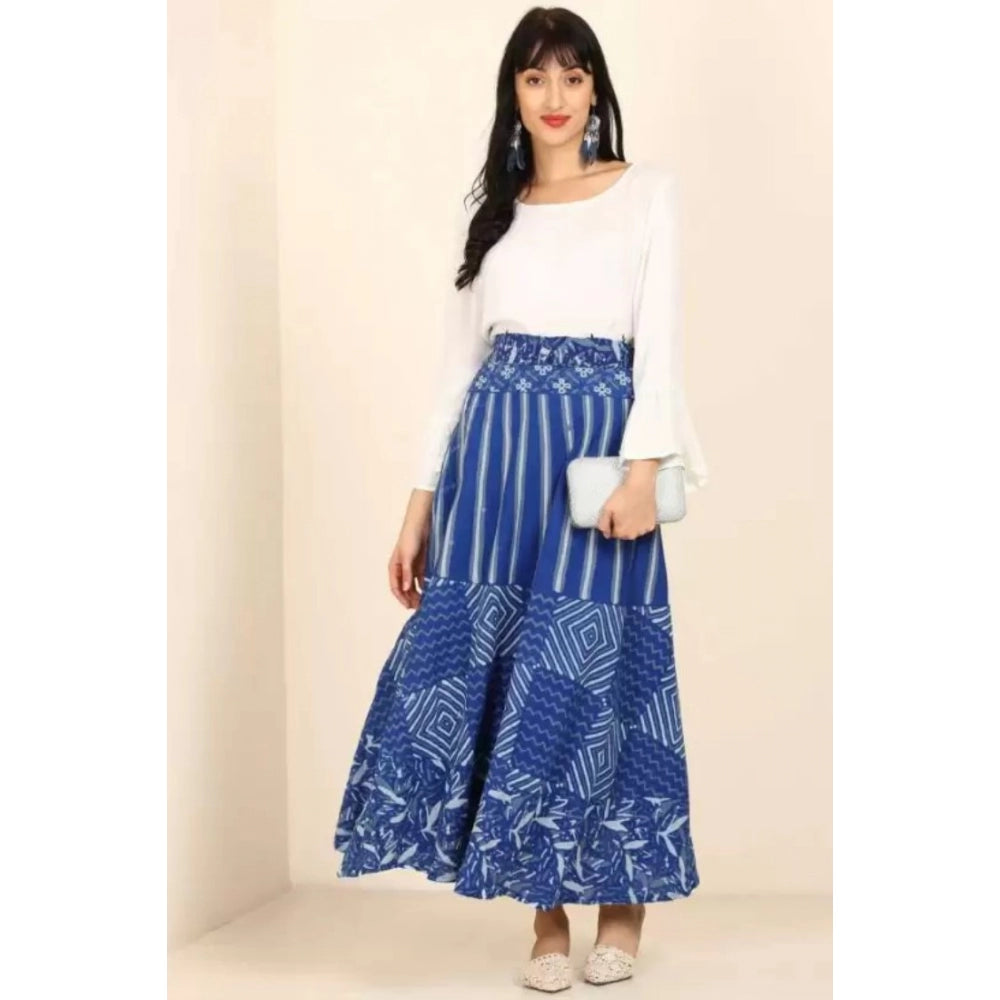 Generic Women's Cotton Printed Wrap Around Maxi Skirt (Blue, Free Size)